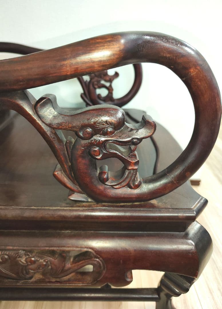 希少中華骨董　 大理石インレイ椅子　玉座　宮廷　紅木　紫檀　黒檀　花梨　李朝②