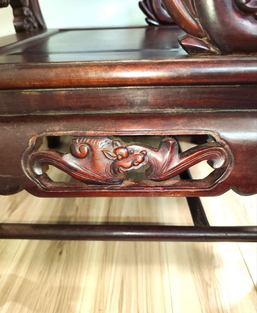 希少中華骨董　 大理石インレイ椅子　玉座　宮廷　紅木　紫檀　黒檀　花梨　李朝②