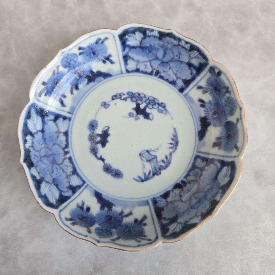 無傷完品　古伊万里　染付　深皿　芙蓉手　　アンティーク　骨董　金継ぎ