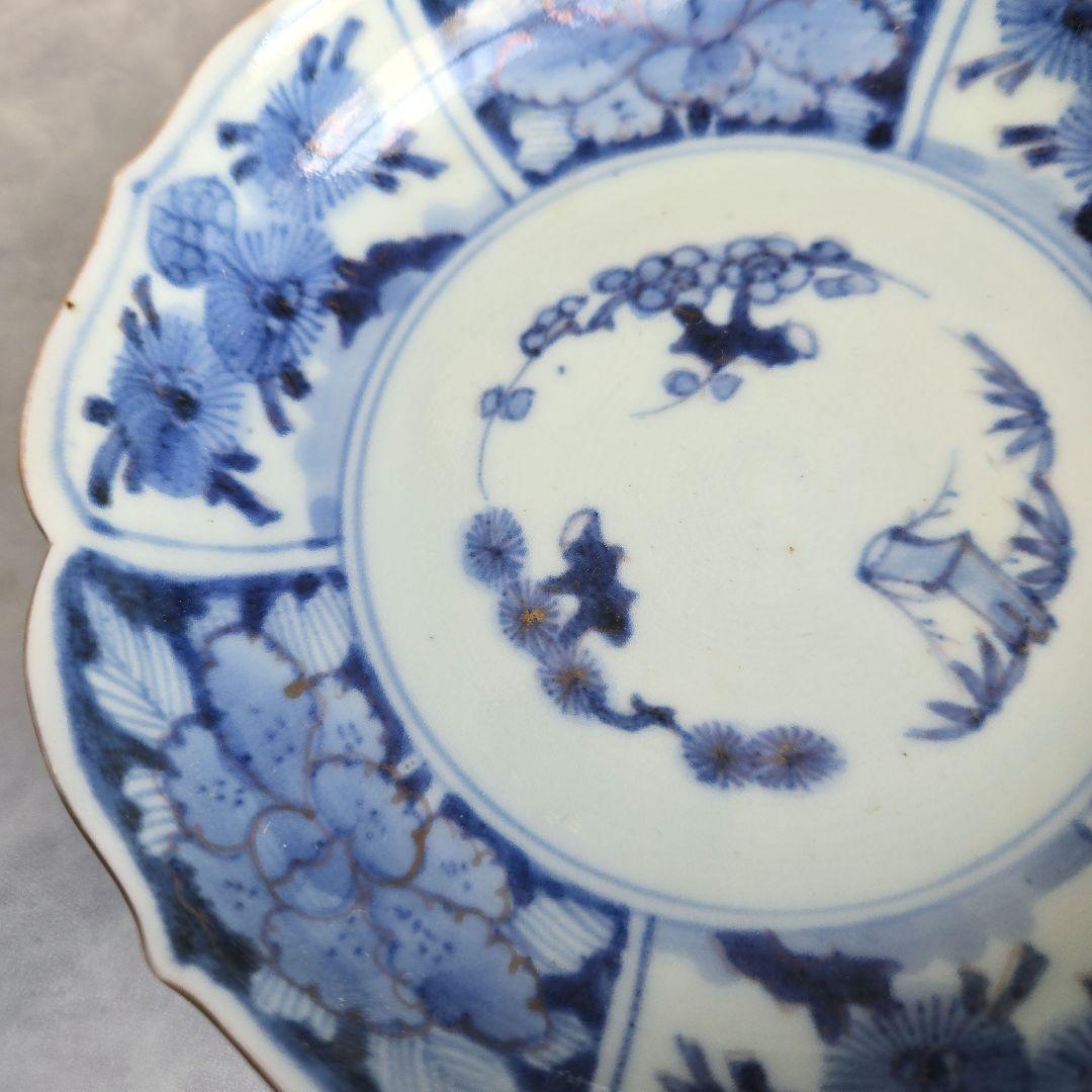 無傷完品　古伊万里　染付　深皿　芙蓉手　　アンティーク　骨董　金継ぎ