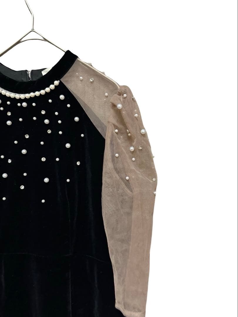 rico レジャパール装飾 ロングドレス シアースリーブ結婚式パーティー