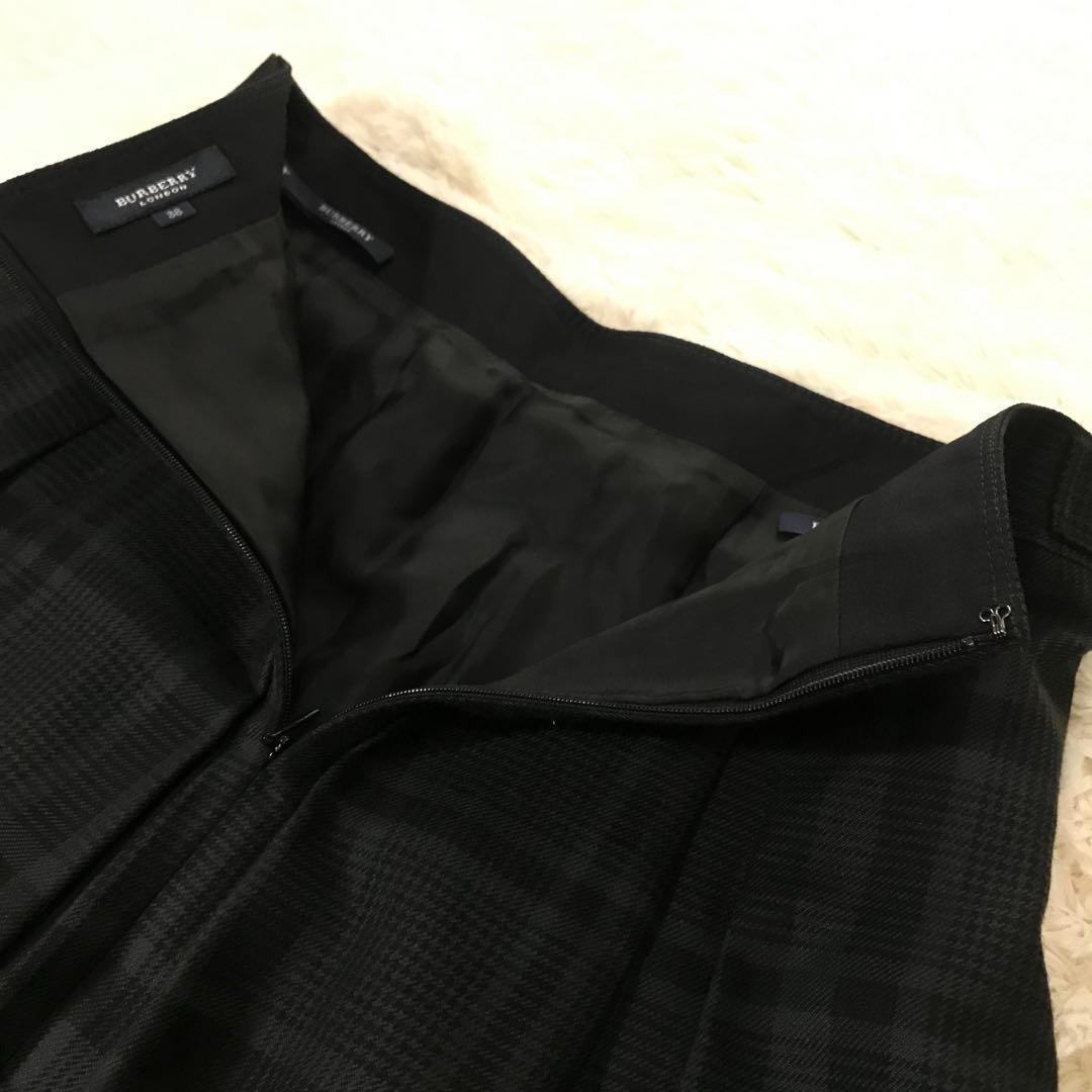 極美品 BURBERRY バーバリー チェック フレアスカート ひざ丈 シルク混