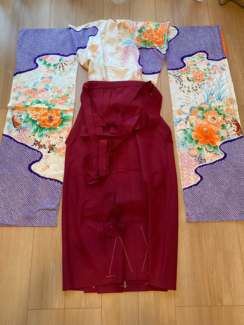 振袖2点セット　袋帯　振袖　着物　鹿子　牡丹　袴　卒業式　成人式