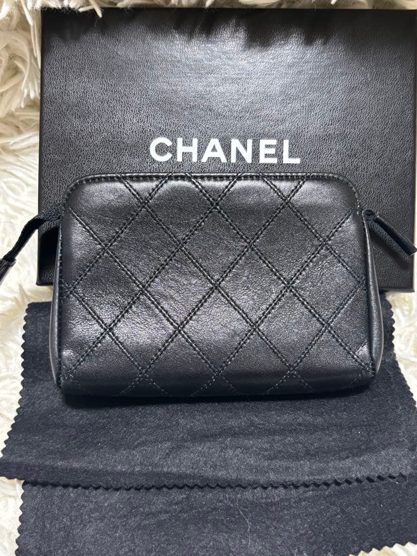 CHANEL ポーチ 小物入れ レザー ビコローレ ブラック ココマーク　箱付き