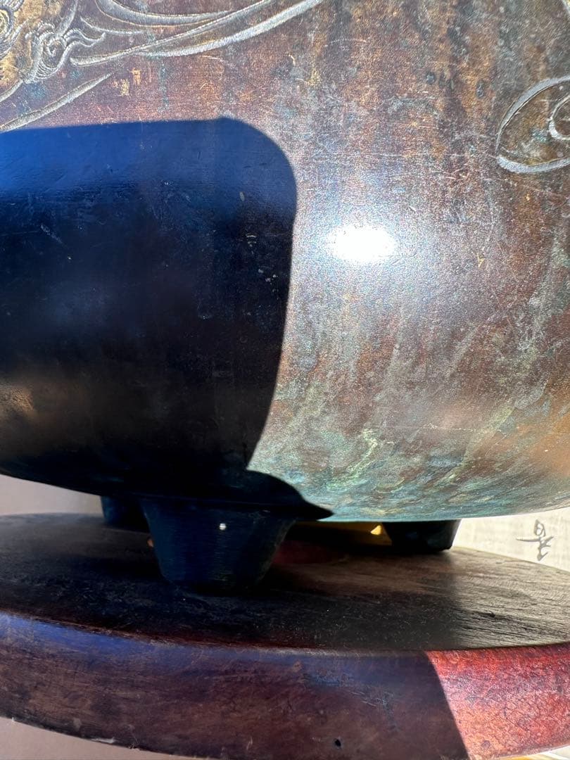 火鉢，銅製火鉢 ，唐獅子模様，金工，時代物，古董品