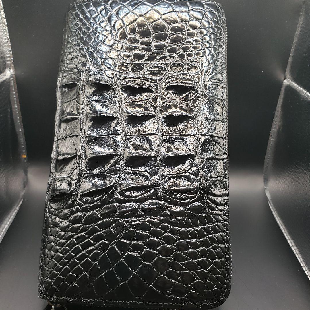 【新品未使用】シャムワニ革　長財布　人気のダブルファスナー