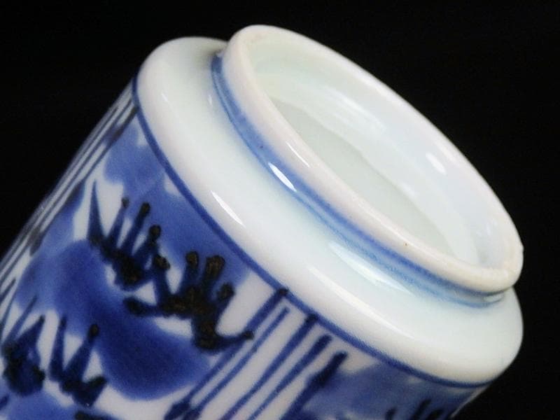 古伊万里　染付　雪持ち笹の図　猪口　のぞき ５客　A787AS-CBb