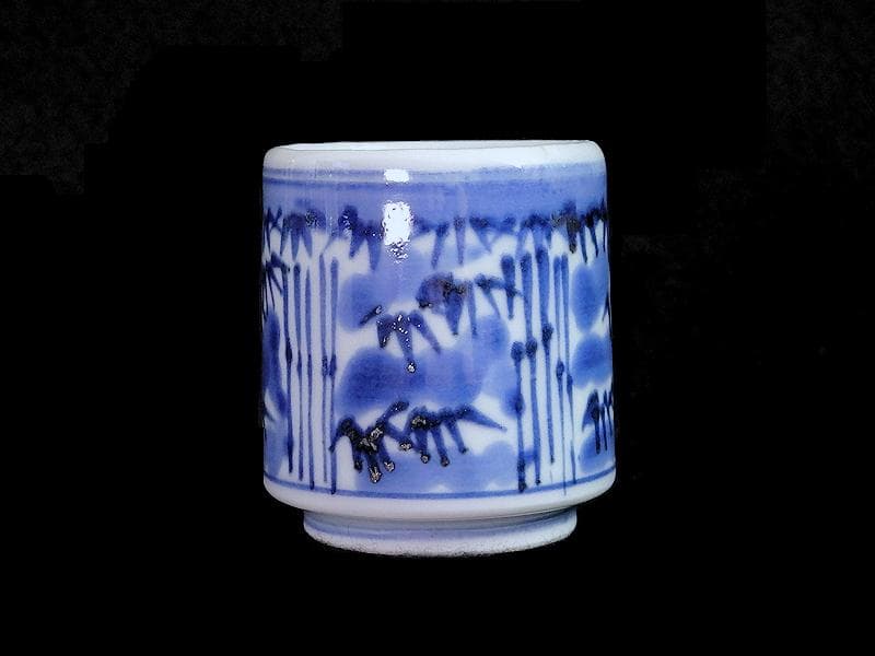古伊万里　染付　雪持ち笹の図　猪口　のぞき ５客　A787AS-CBb