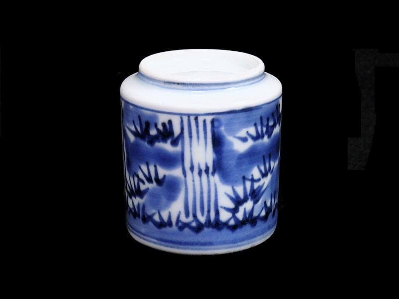 古伊万里　染付　雪持ち笹の図　猪口　のぞき ５客　A787AS-CBb