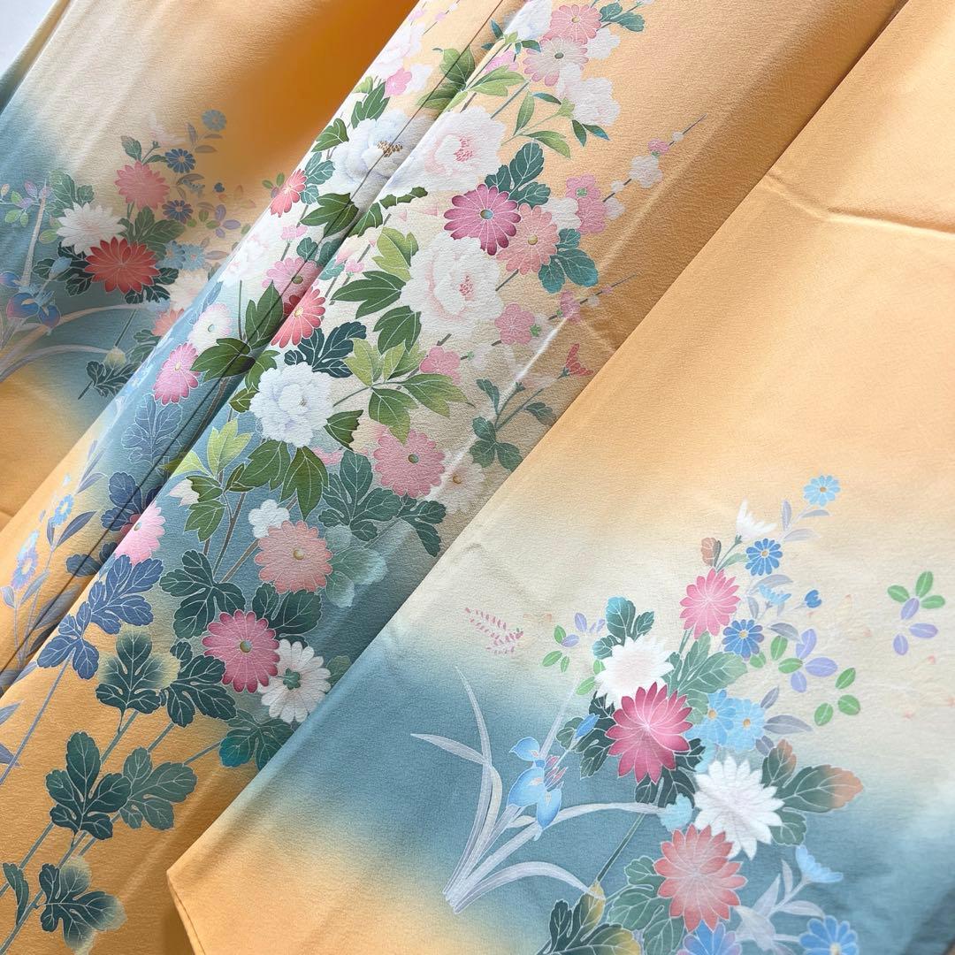 401 振袖フルセット 正絹 オレンジ 橙 友禅 作家物 暈し染め やまと誂え