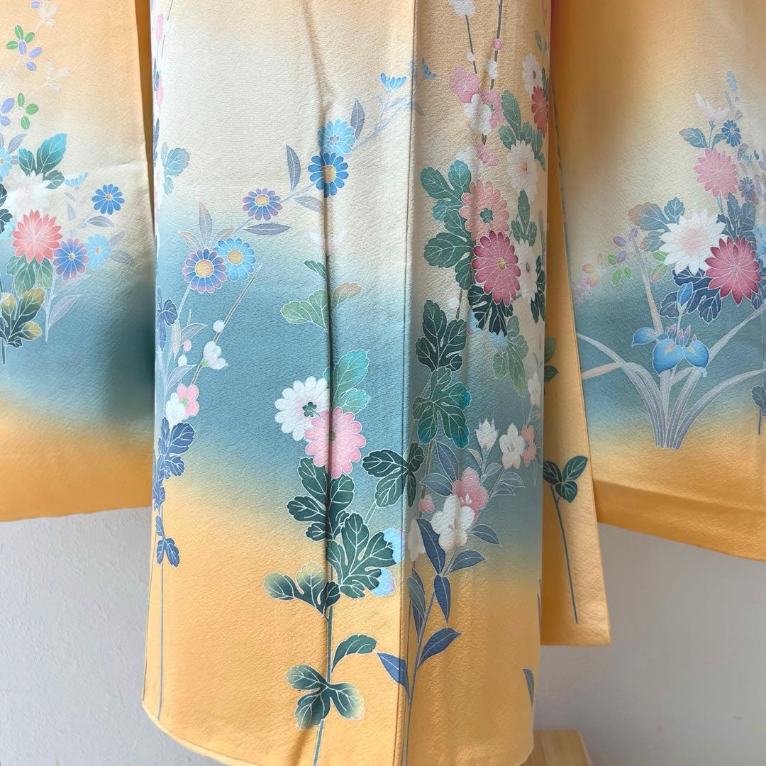 401 振袖フルセット 正絹 オレンジ 橙 友禅 作家物 暈し染め やまと誂え