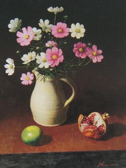 余村展、【四季のみのり】、希少な額装用画集画、新品高級額 額装付