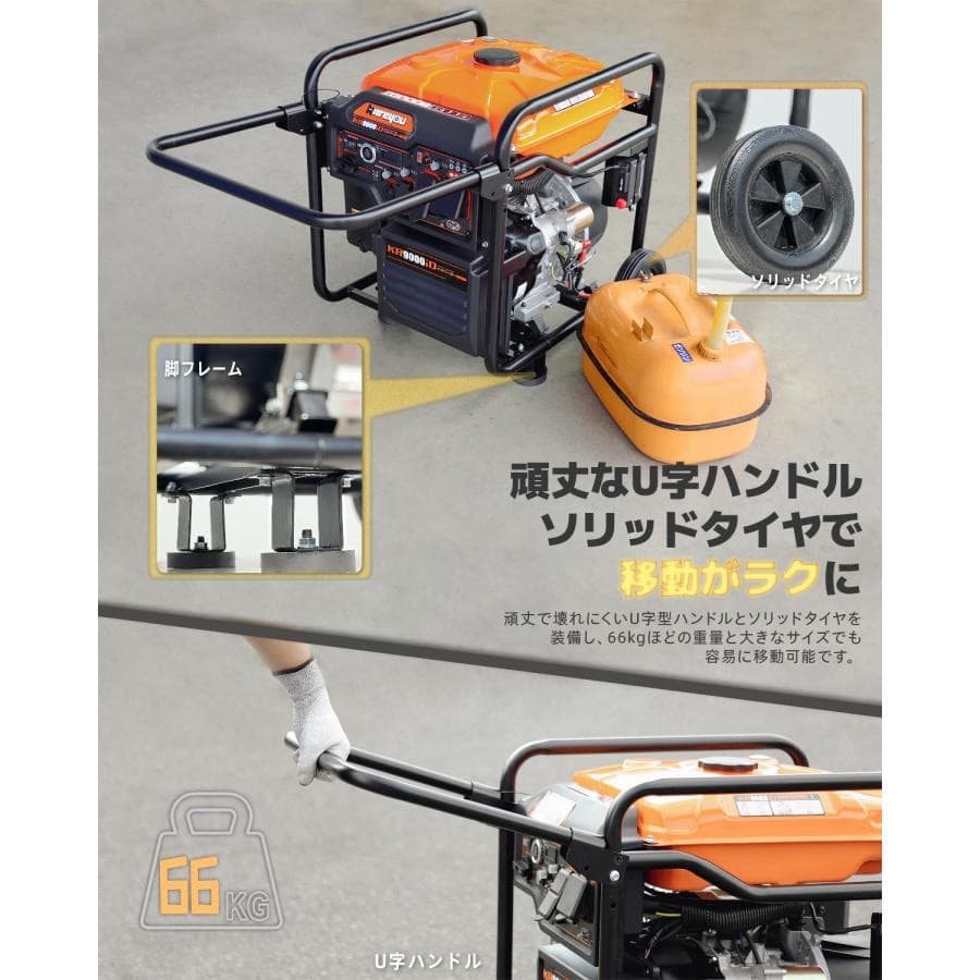 発電機 ガソリン 7.8kVA 最大8.3kVA 正弦波 セル式 20L燃料タン