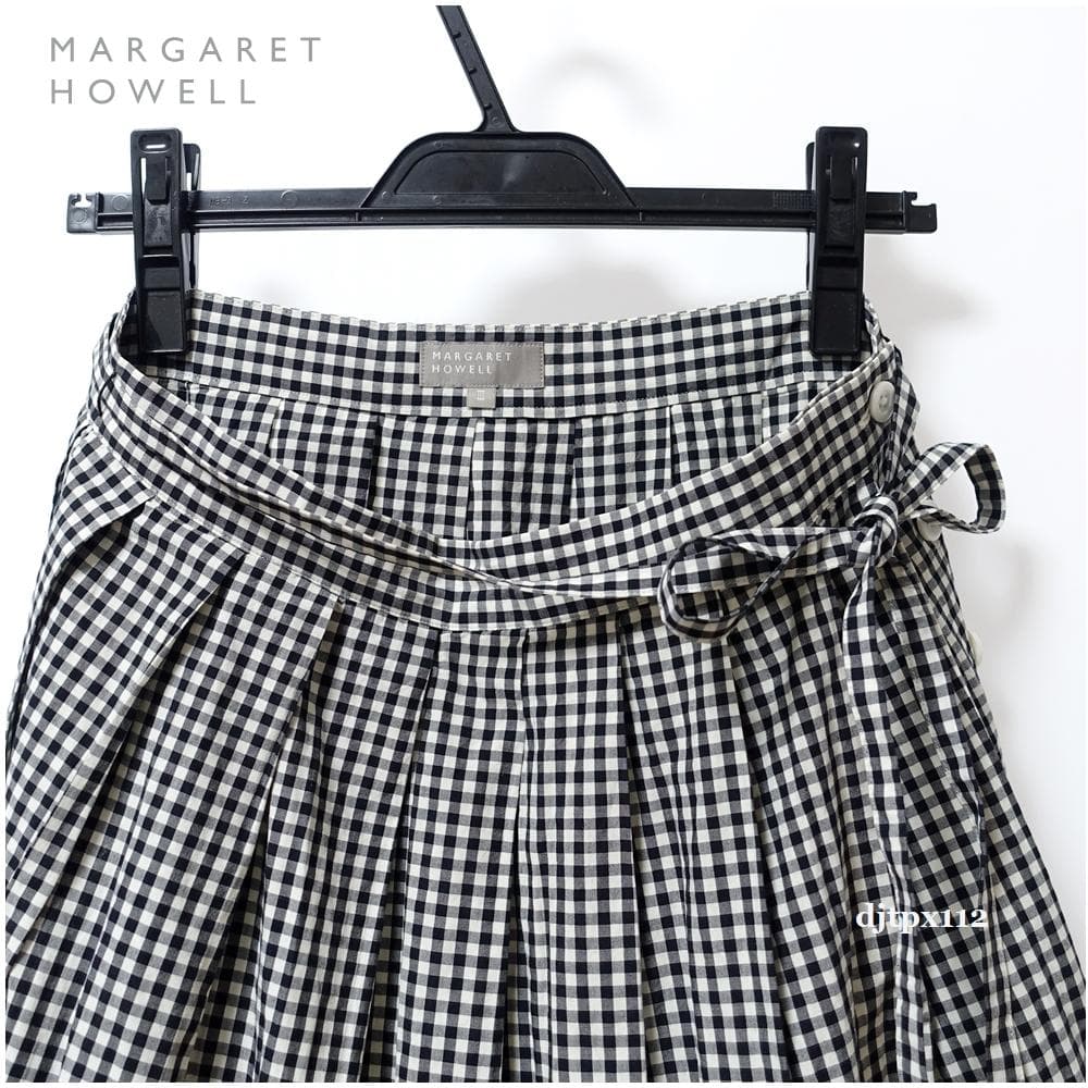 極美品*マーガレットハウエル*リボンベルト付 ギンガムチェック プリーツスカート