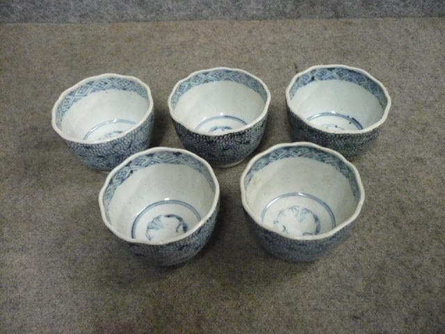 伊万里 みじん唐草 染付 蕎麦猪口 5個 [B31425]