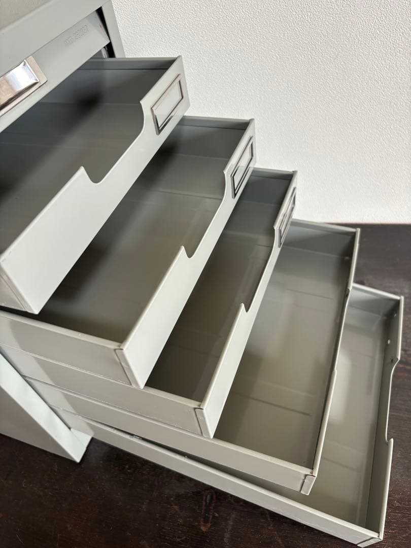 昭和レトロ PLUS 5段 スチール製レターケース 引出し 書類ケース 収納棚