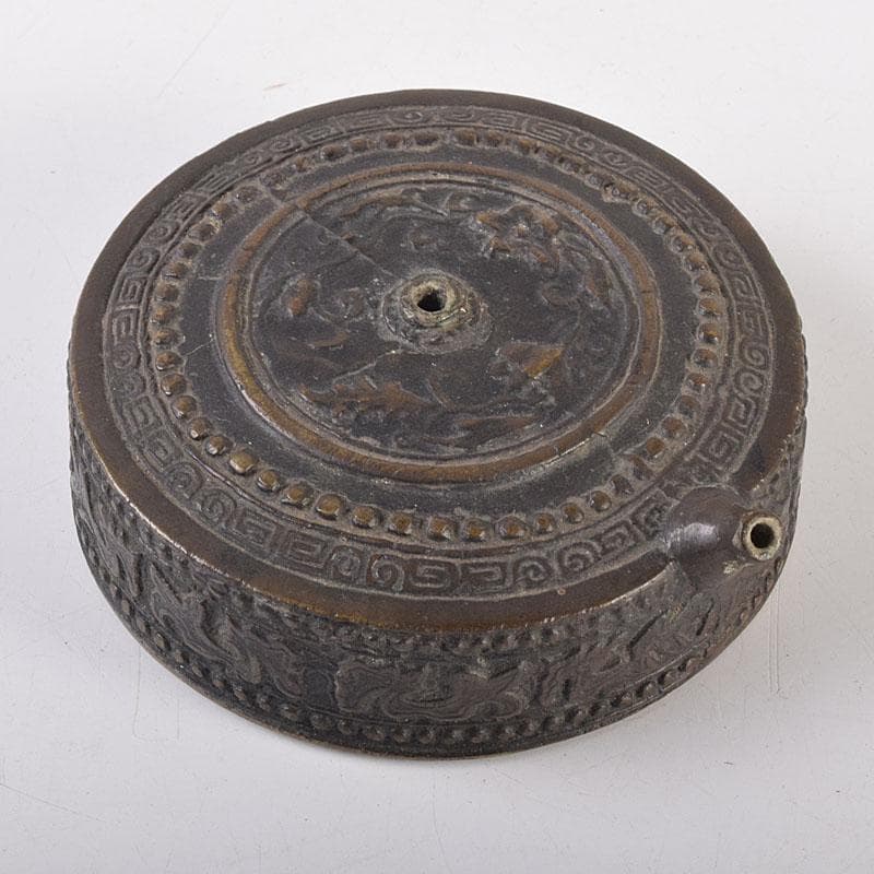 中国　書道具　古銅　花文　水滴　N　6931