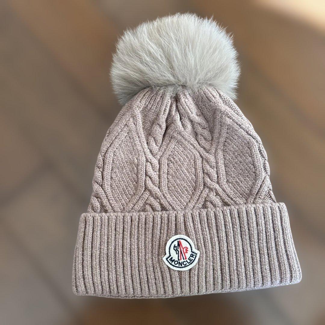 MONCLER 子供　ケーブル編みニット帽 ベージュ