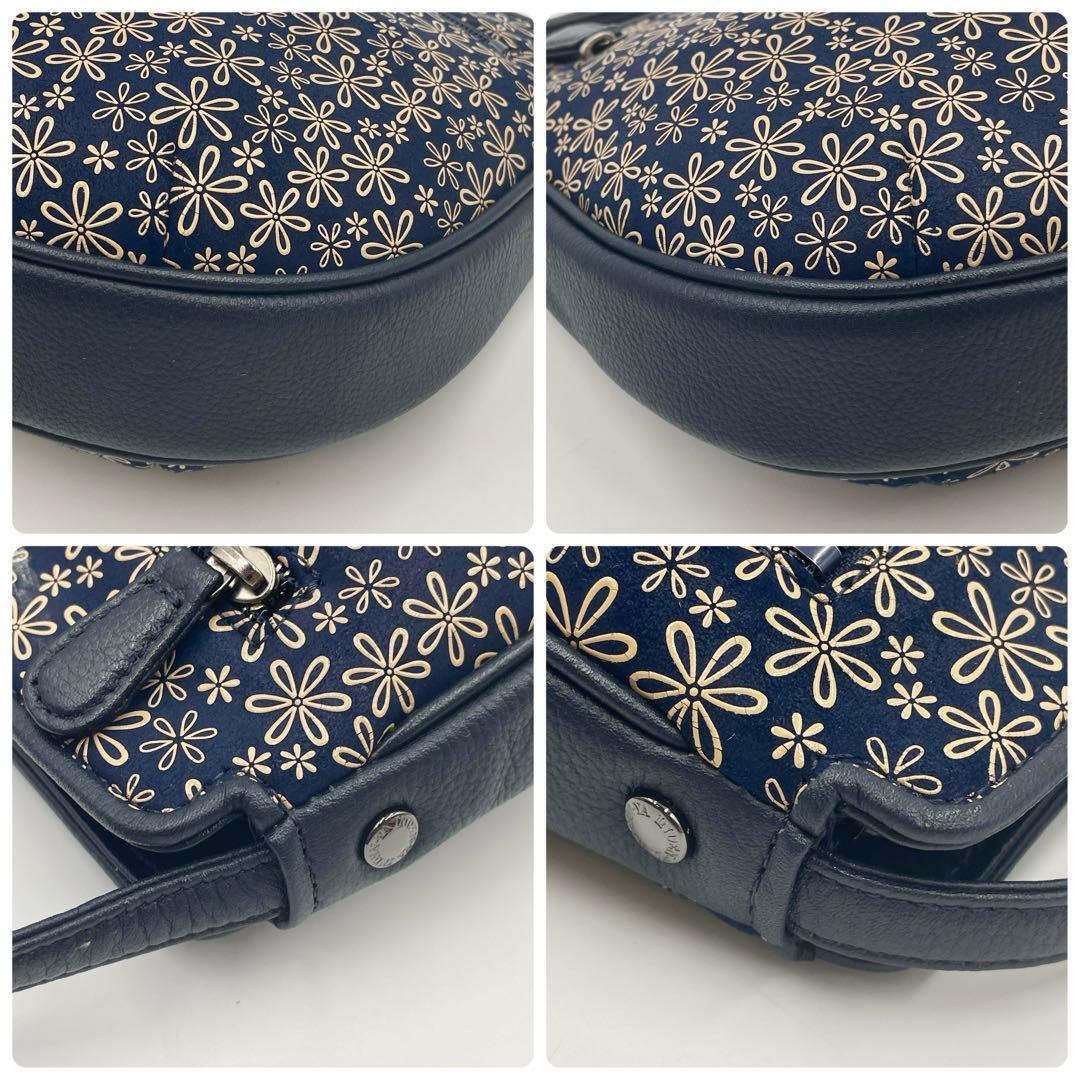 【未使用級】印傳屋 花柄 ショルダーバッグ ポシェット 和装 ネイビー PVC