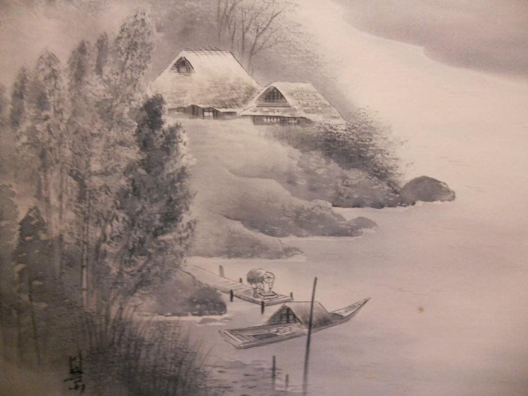 掛け軸 景元 水墨山水 絹本 希少 軸装 茶道具 掛軸 美品 です。