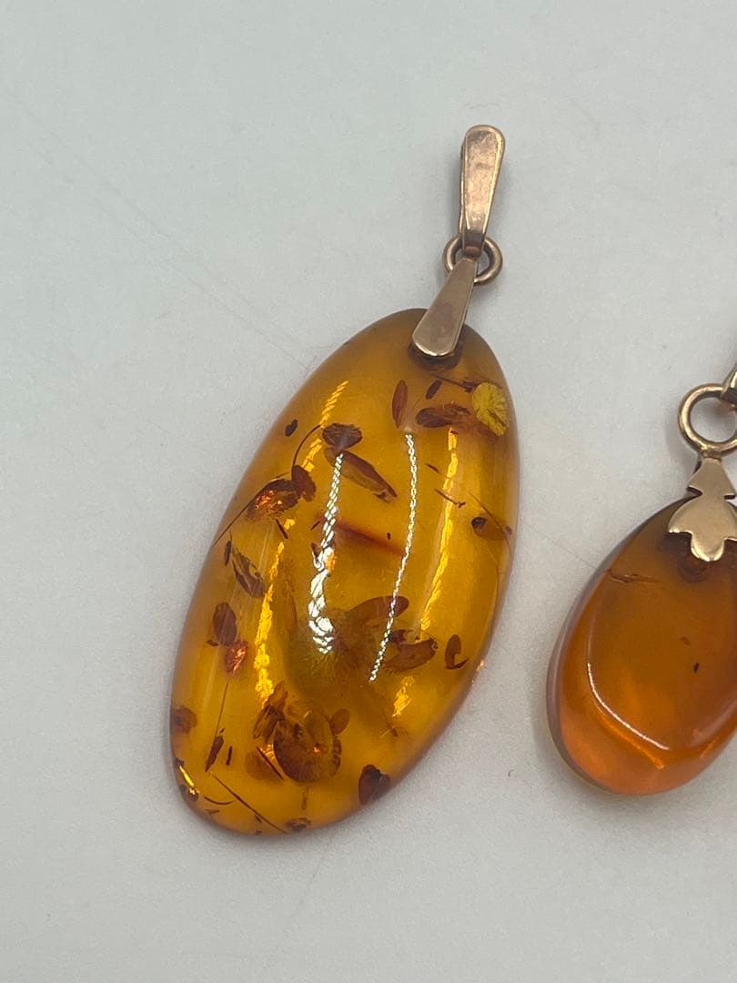 大粒　琥珀　ペンダントトップ　3点まとめ売り　K14 K18