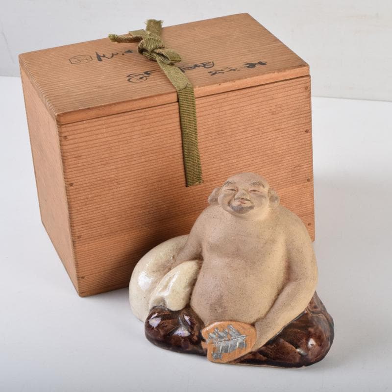 京焼　清水焼　清水六兵衛作　布袋像　置物　共箱　C　9099