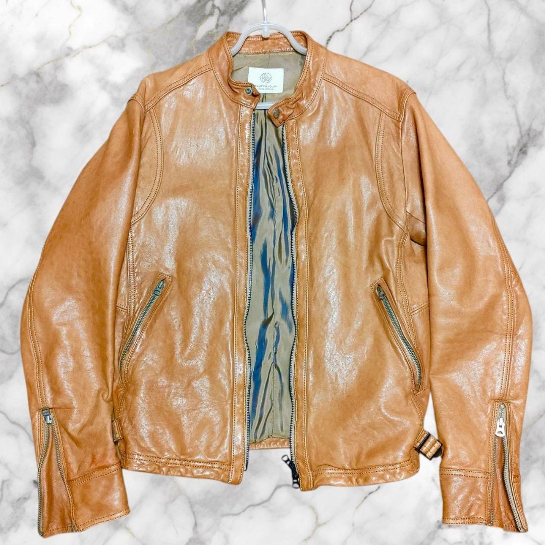 ユナイテッドアローズ BY レザー ジャケット L ライトブラウン