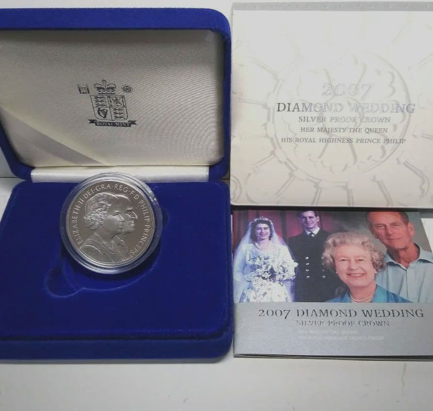 2007 ダイヤモンドウエディング 5ポンド プルーフ銀貨 ③