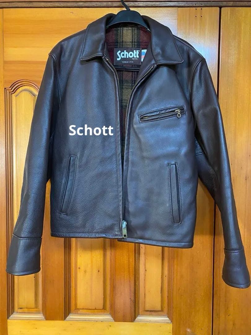 【値下】Schott シングルライダースジャケット サイズ38 ダークブラウン