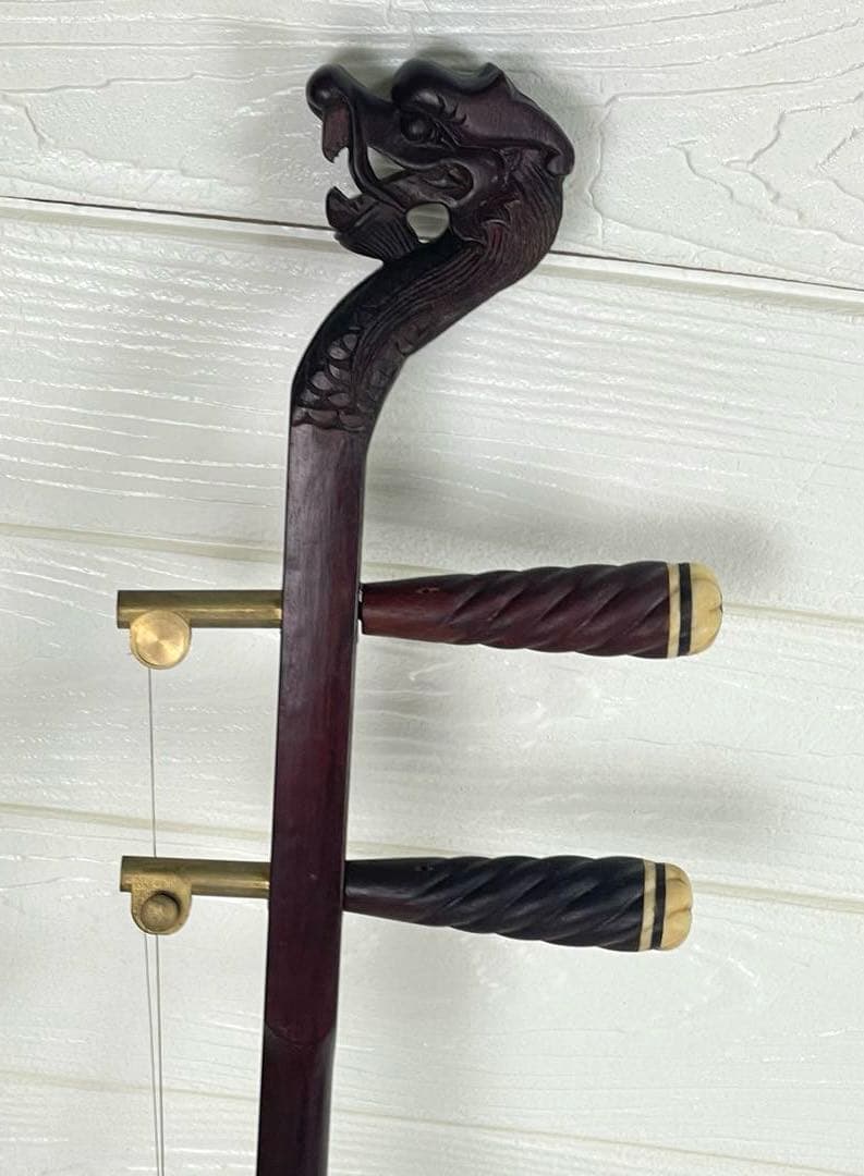 高級 中国 弦楽器　二胡 龍頭 竜頭 民族楽器 蛇革　ハードケース付属