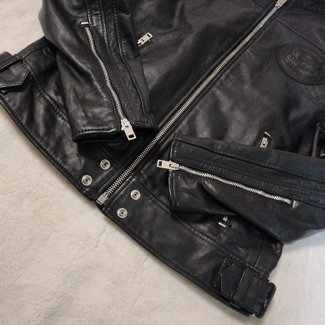 【美品】ディーゼル　牛革　シングルライダースジャケット　Ｌサイズ　ブラック
