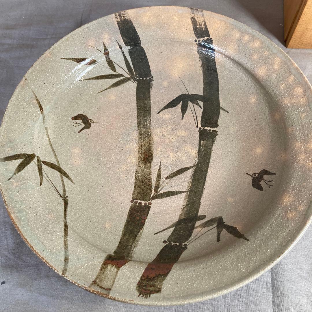 【中里重利】唐津焼の伝統　日展無審査　三玄窯　中里重利作　絵唐津竹文　大皿