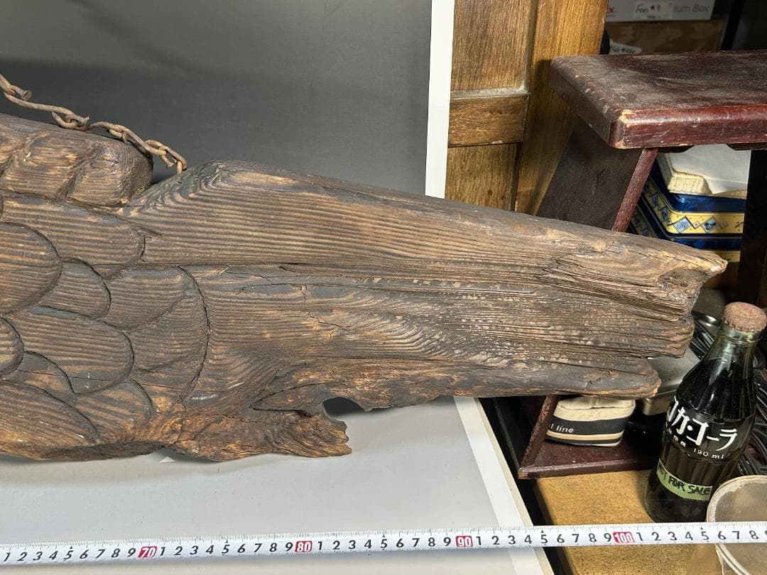 魚板　110㎝　時代 古道具 壁掛け　魚鼓 在銘　仏教美術　雑貨　流木　オブジェ