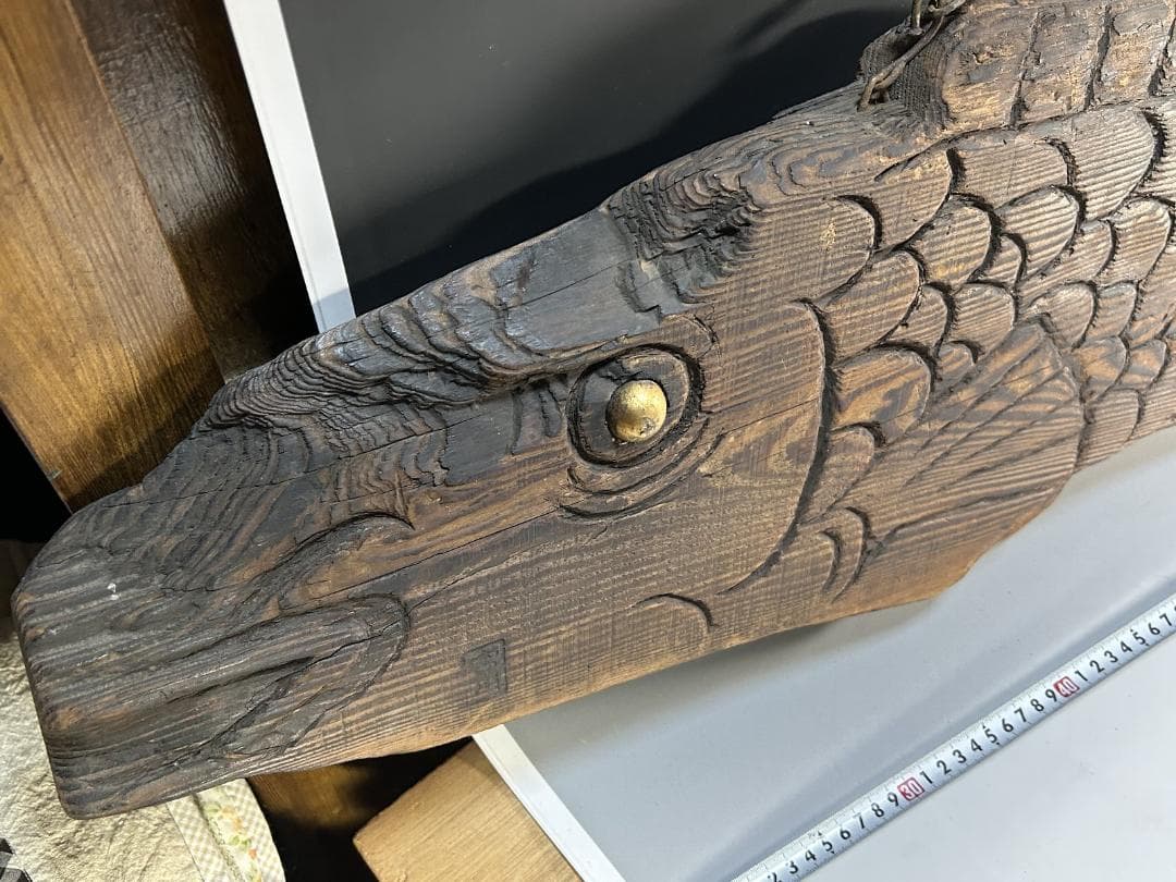 魚板　110㎝　時代 古道具 壁掛け　魚鼓 在銘　仏教美術　雑貨　流木　オブジェ