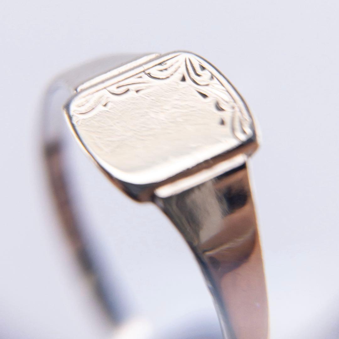 英国製 9金 シルバー925 30s ヴィンテージ シグネットリング 14号