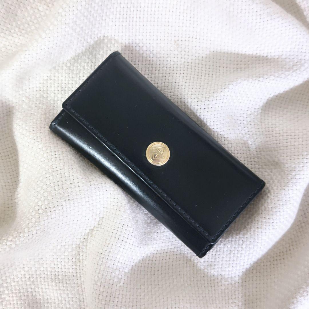 エッティンガーETTINGERブライドルレザーフック付きキーケース紺ネイビー黄