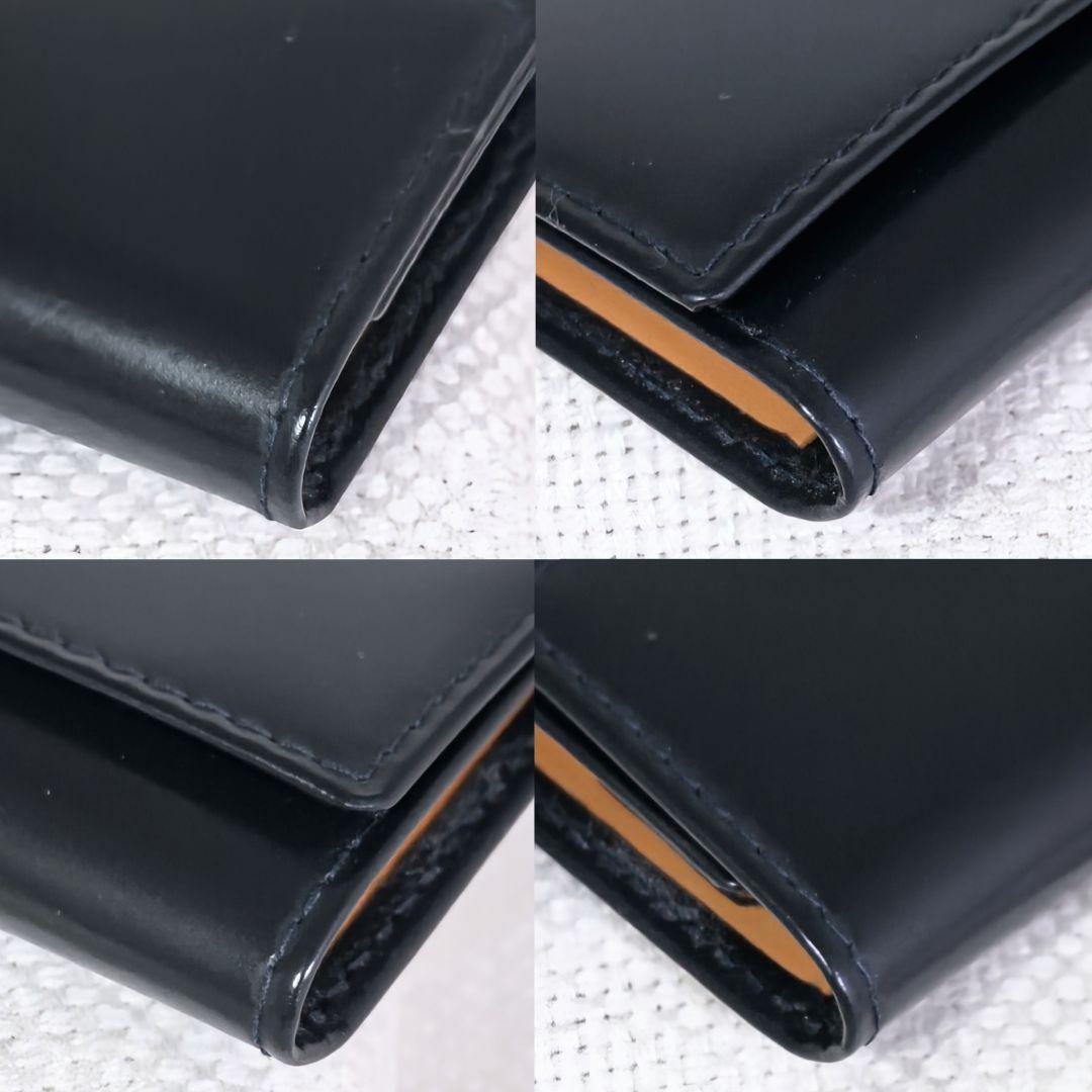 エッティンガーETTINGERブライドルレザーフック付きキーケース紺ネイビー黄