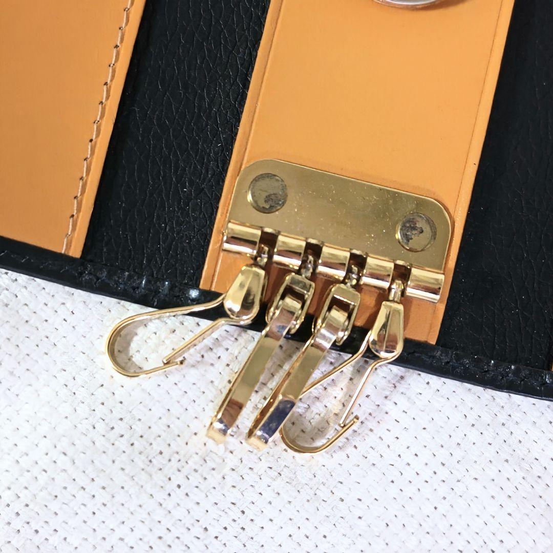 エッティンガーETTINGERブライドルレザーフック付きキーケース紺ネイビー黄