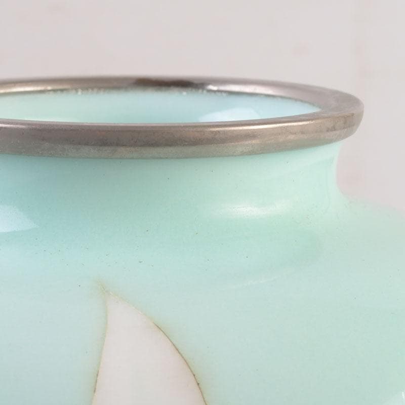 七宝焼　花文　花瓶　唐木台付　共箱　V　9254