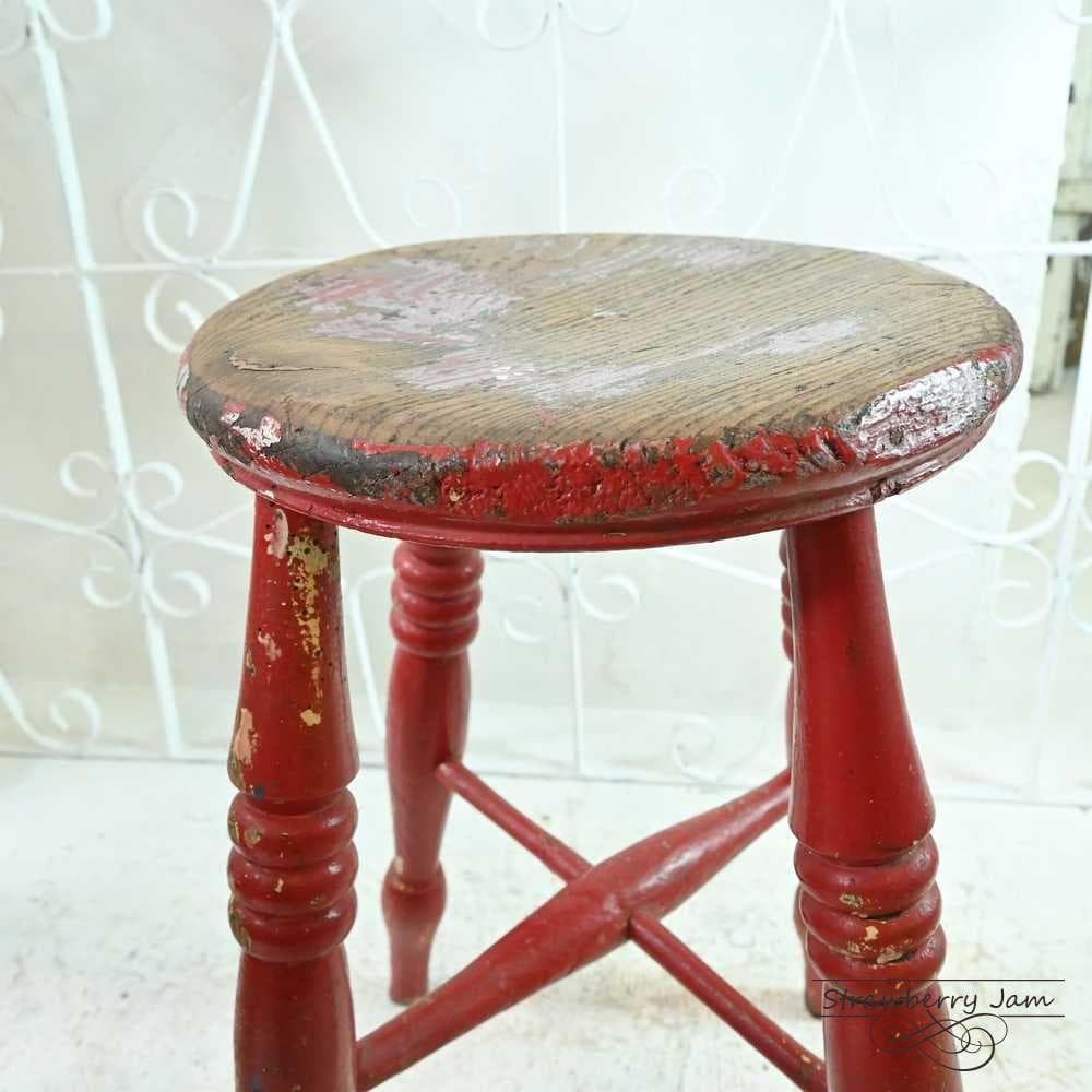 L3705-11 英国アンティーク スツール ヴィクトリア 赤 キッチンスツール