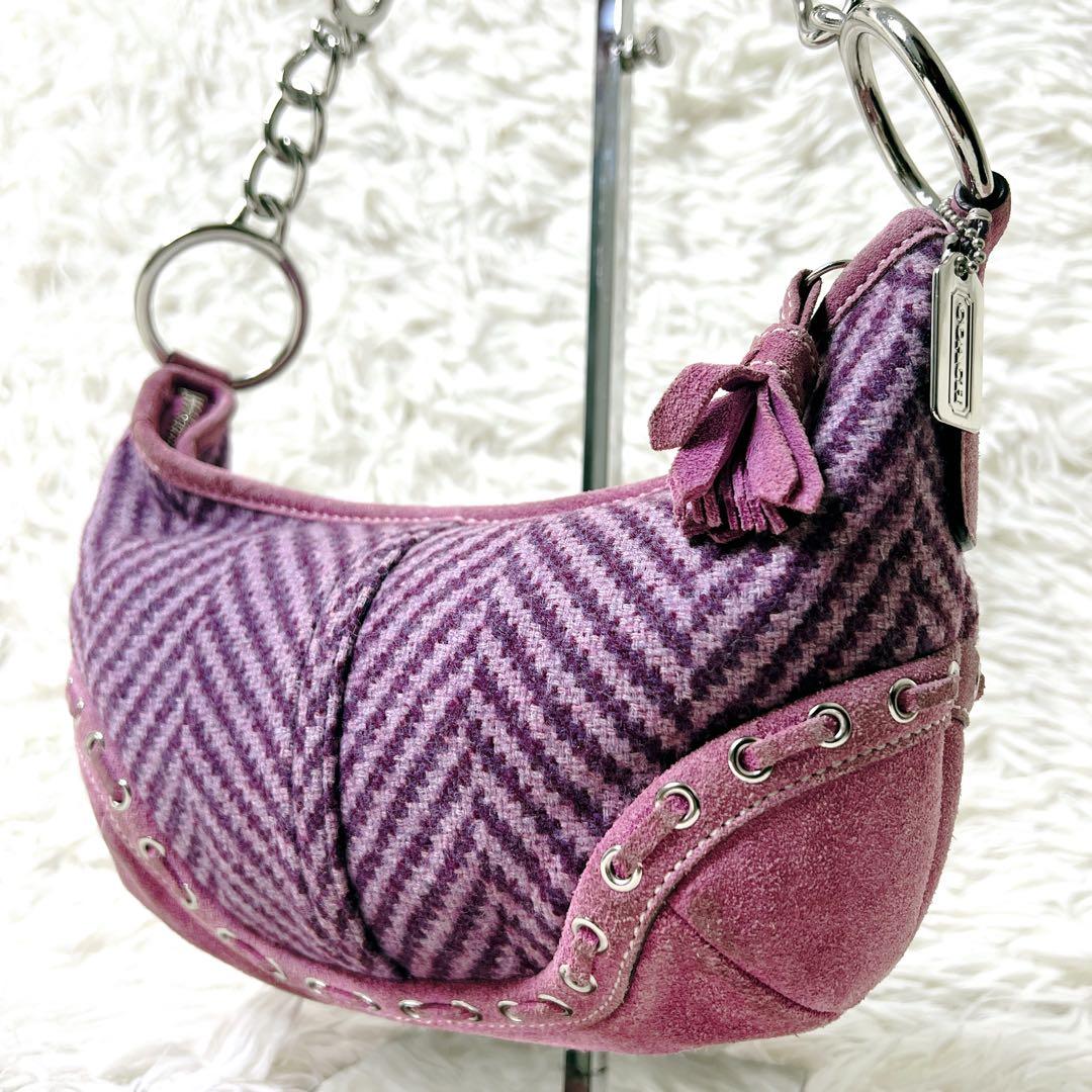 バッグ COACH Purple Herringbone Suede Bag Y2K