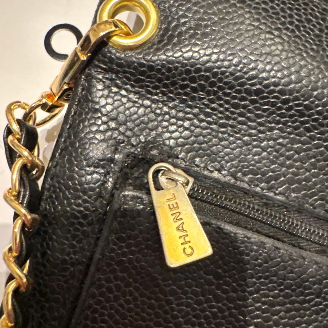 【CHANEL】シャネル　キャビアスキン　三つ折り財布　チェーンウォレット
