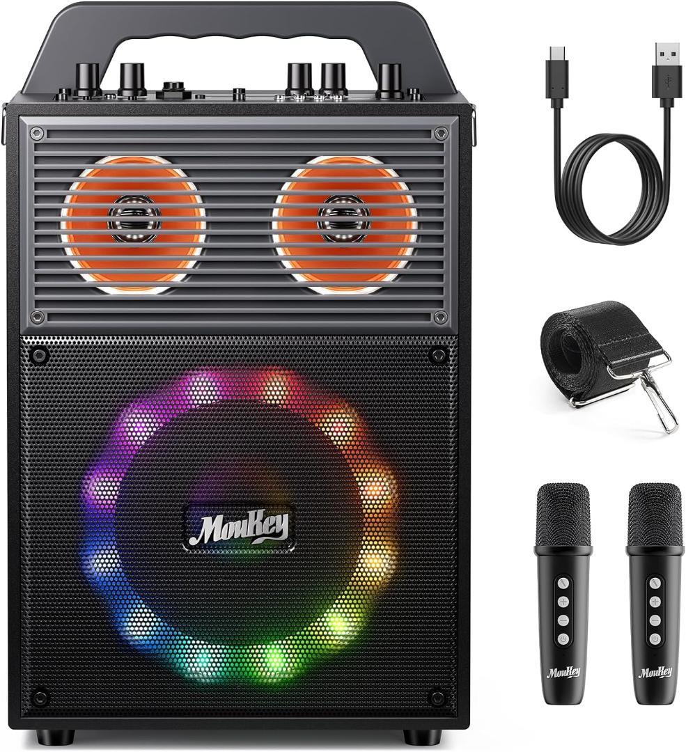 Moukey カラオケマシン、ストラップ付きポータブルBluetooth PA
