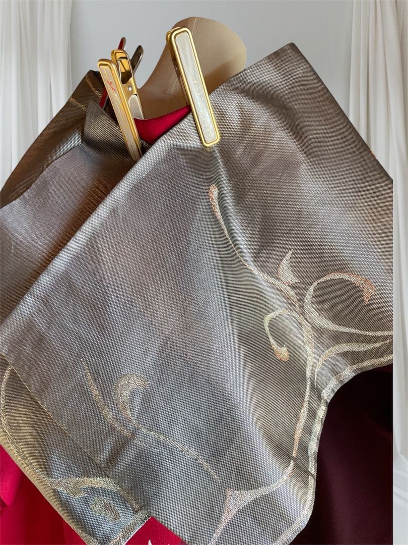 山本寛斎 染め分け ボルドー 振袖 フルセット ファーショール付き