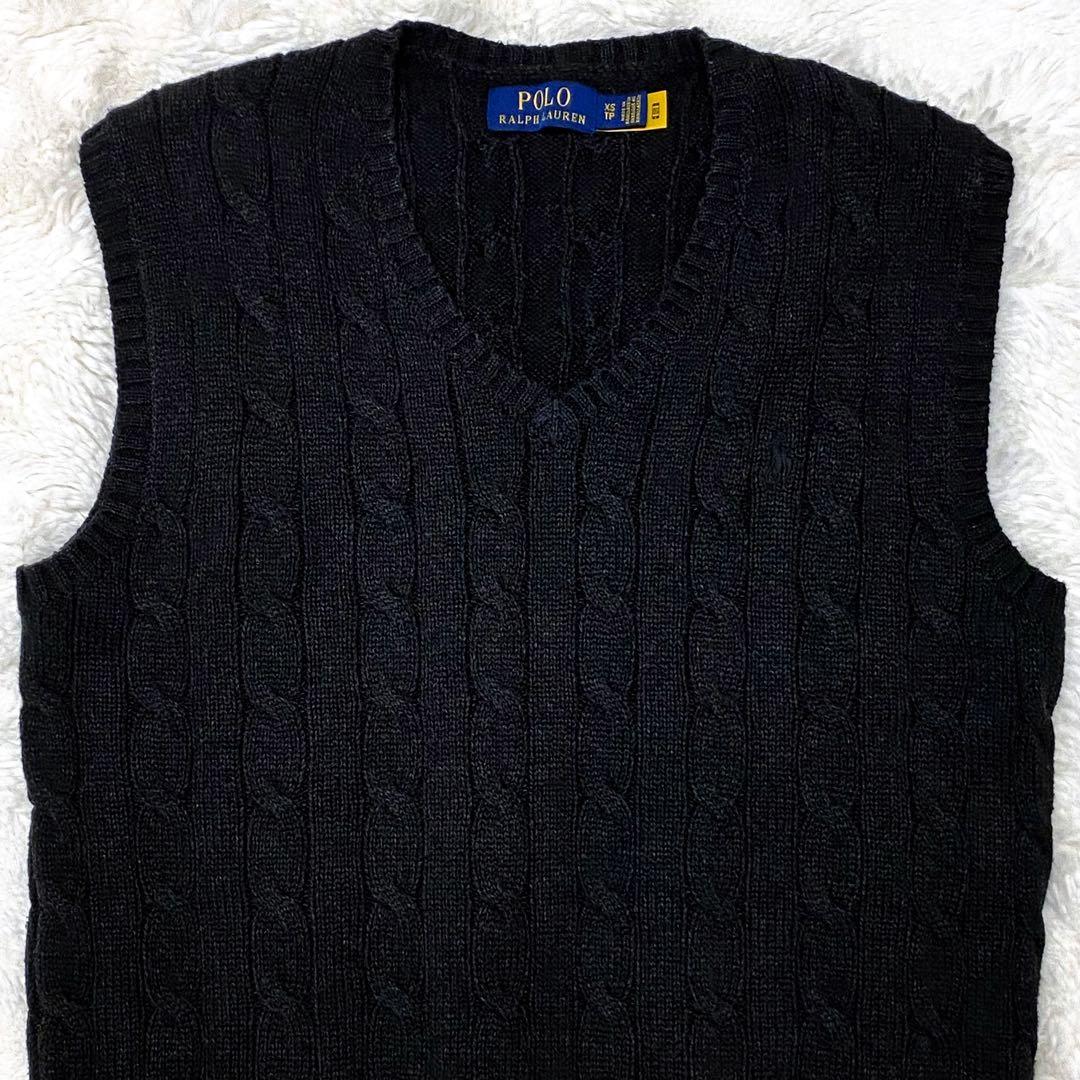 【現行QRタグ】 ポロラルフローレン 黒 ケーブルニット ベスト XS