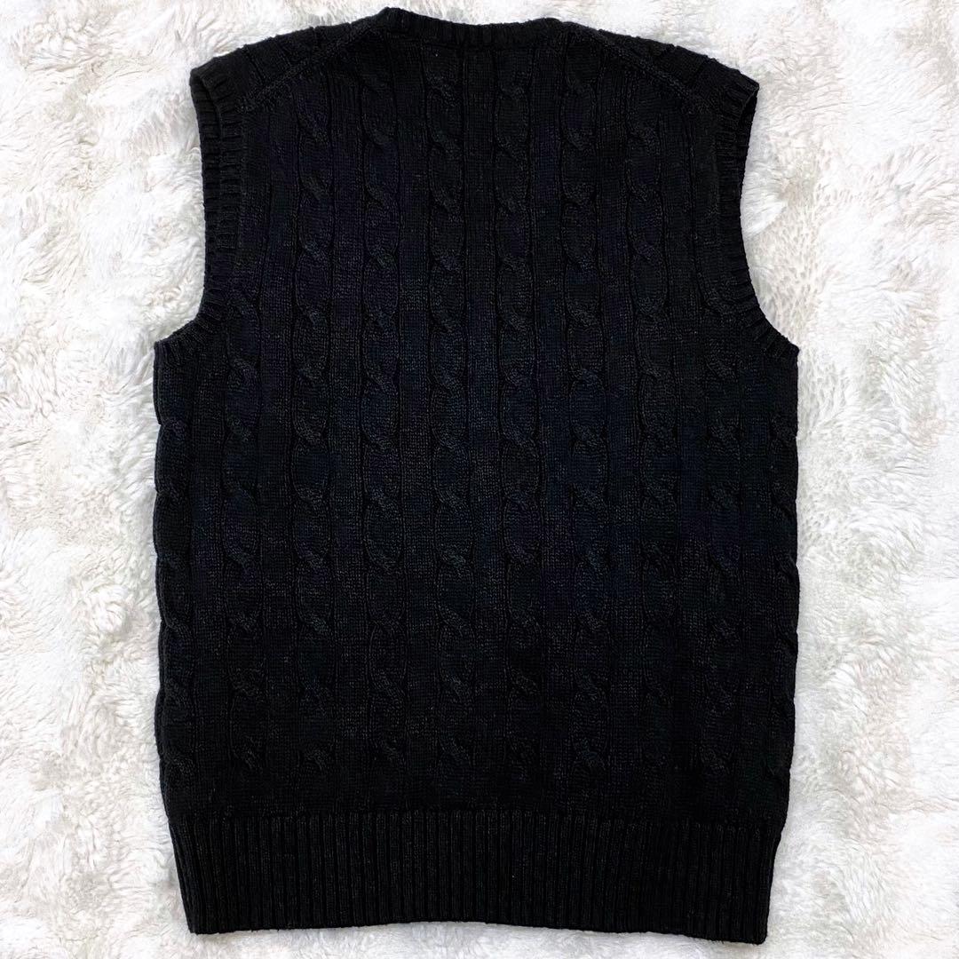 【現行QRタグ】 ポロラルフローレン 黒 ケーブルニット ベスト XS