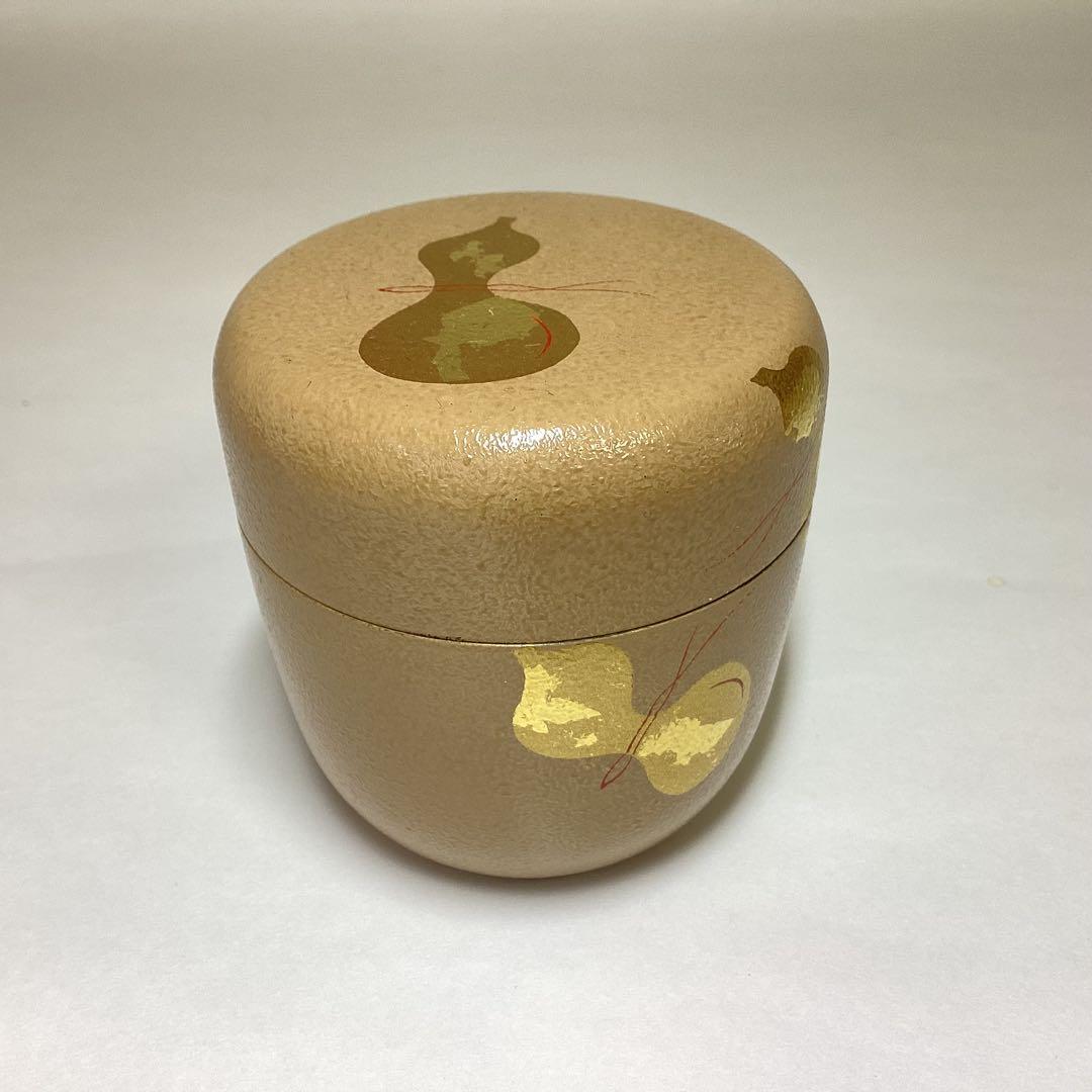 中棗 六瓢 蒔絵 白叩塗 中村湖彩 木箱入 茶道具 古物品