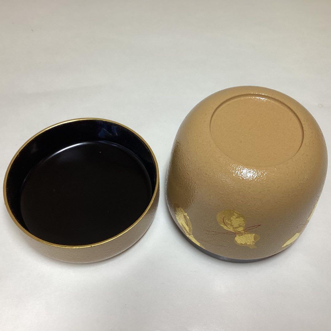 中棗 六瓢 蒔絵 白叩塗 中村湖彩 木箱入 茶道具 古物品