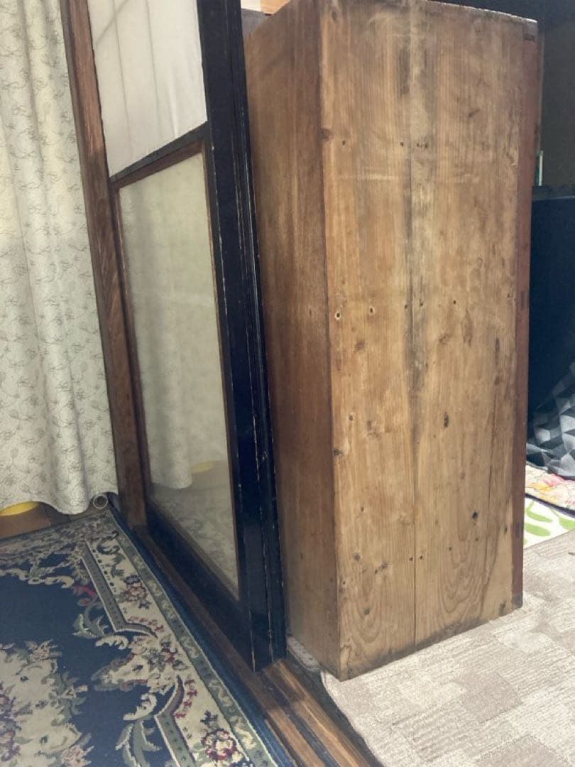 当時物　食器棚 ダイヤガラス　昭和レトロ　水屋箪笥　約87×43×h107cm