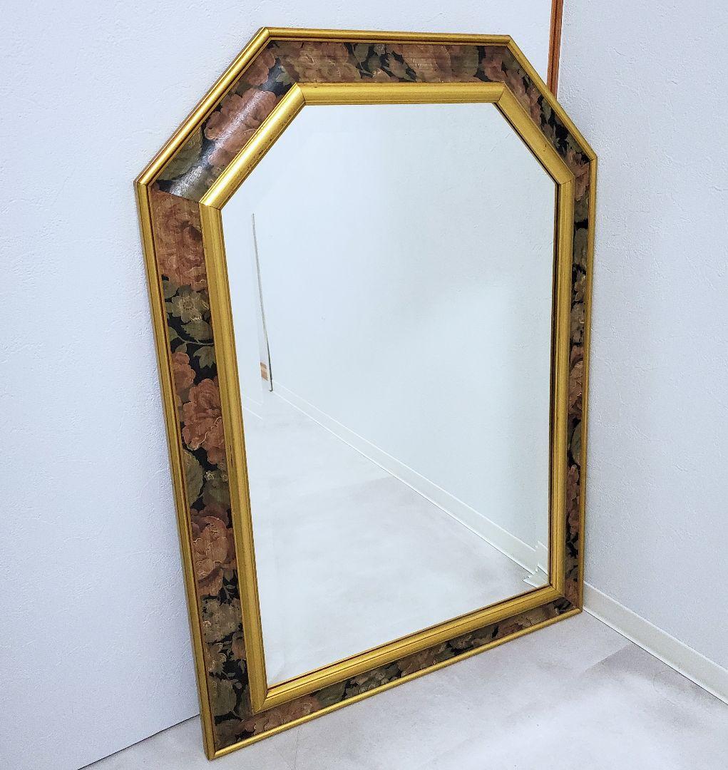 【イタリア製】ウォールミラー　鏡 アンティーク 壁掛 花柄　ヴィンテージ　レトロ